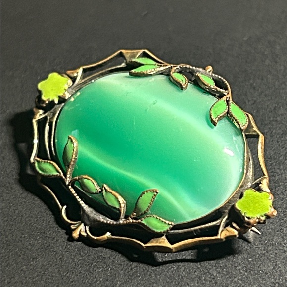 Art Nouveau Glass Enamel Organic Motif Brooch - Picture 2 of 7